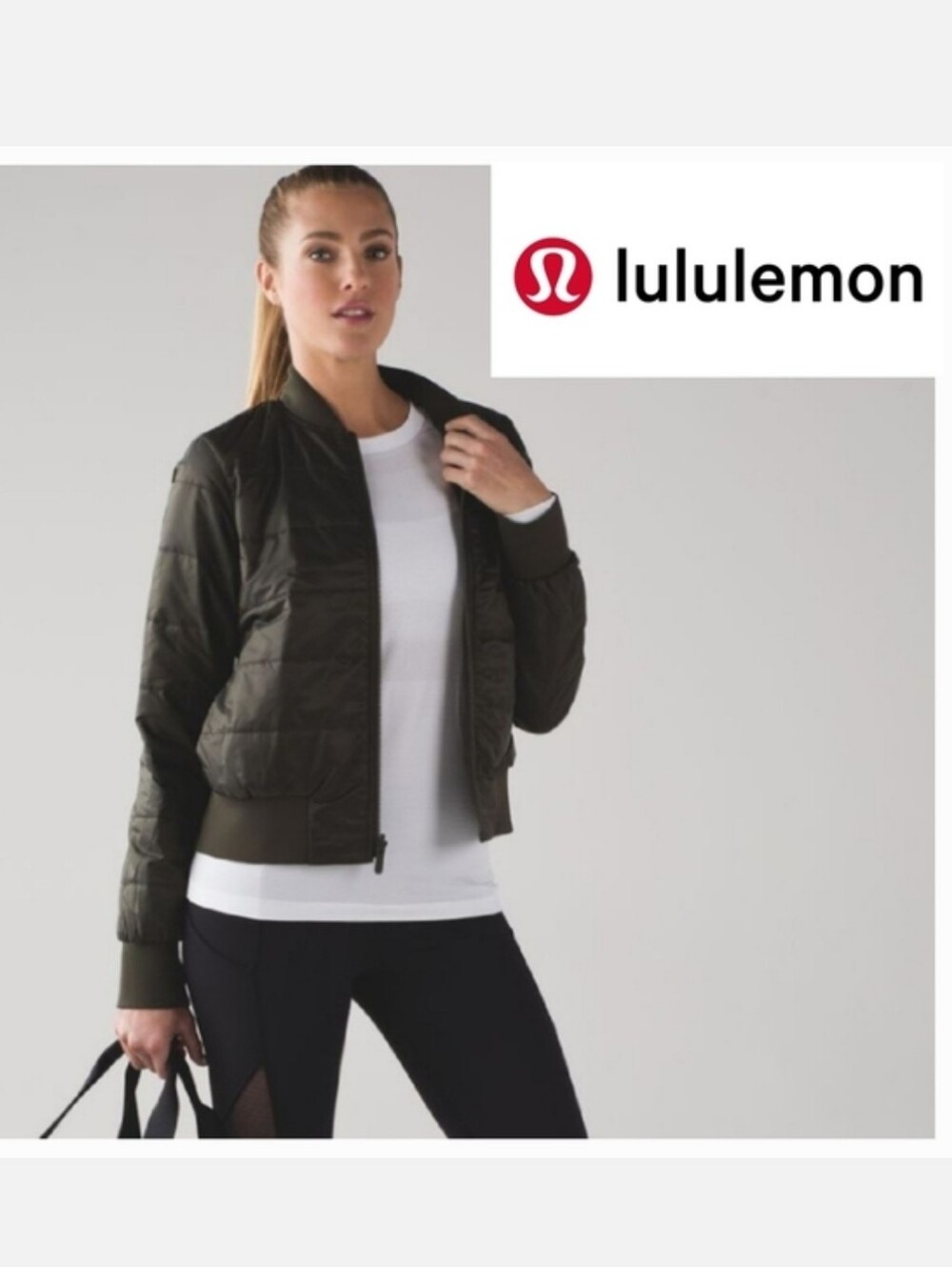 Lululemon Reversible Bomber Jacket "Non-Stop" Dark Olive Sz 4 Athleisure Casual